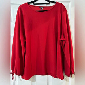 Talbots Womens 3X Red Blouse Tunic Shirt Tie Long Sleeve Boat Neck Pullover top